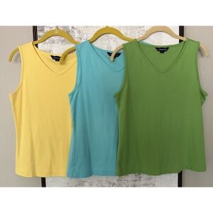 Lands End Womens Cotton Basic Shell Tank Sleeveless SMALL x3 Yellow Blue Green